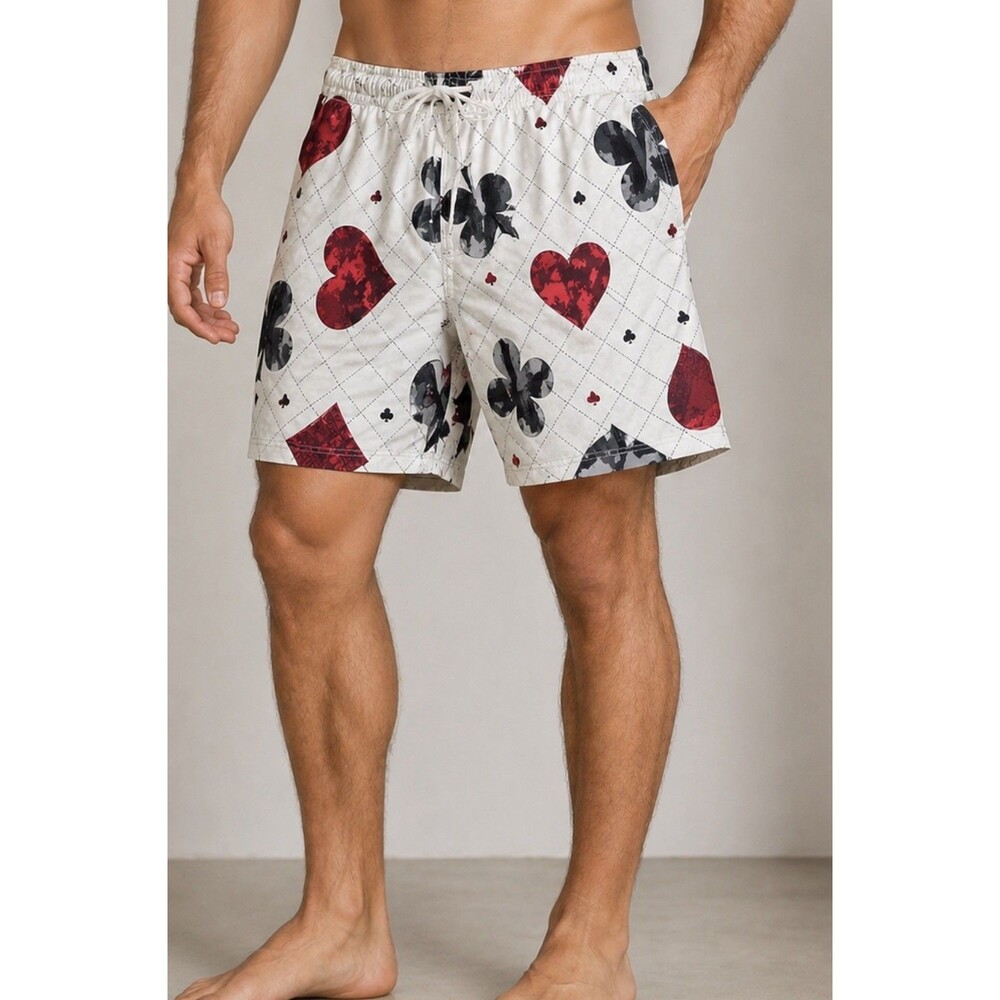 Men’s Swim Trunks Large Poker Cards Print Hidden Pocket Mesh Lined